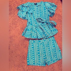 D’IYANU Sankofa Women's African Print Peplum Top & Shorts - Sold as a set!!!